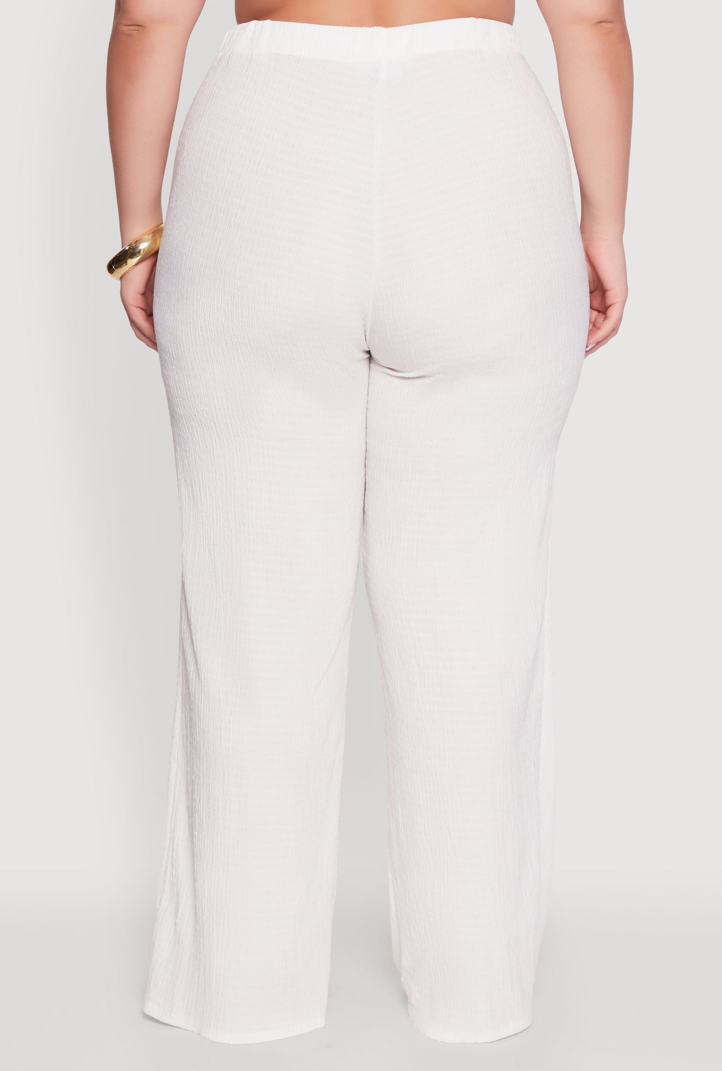 Plus Size Textured Knit Solid Wide Leg Pants