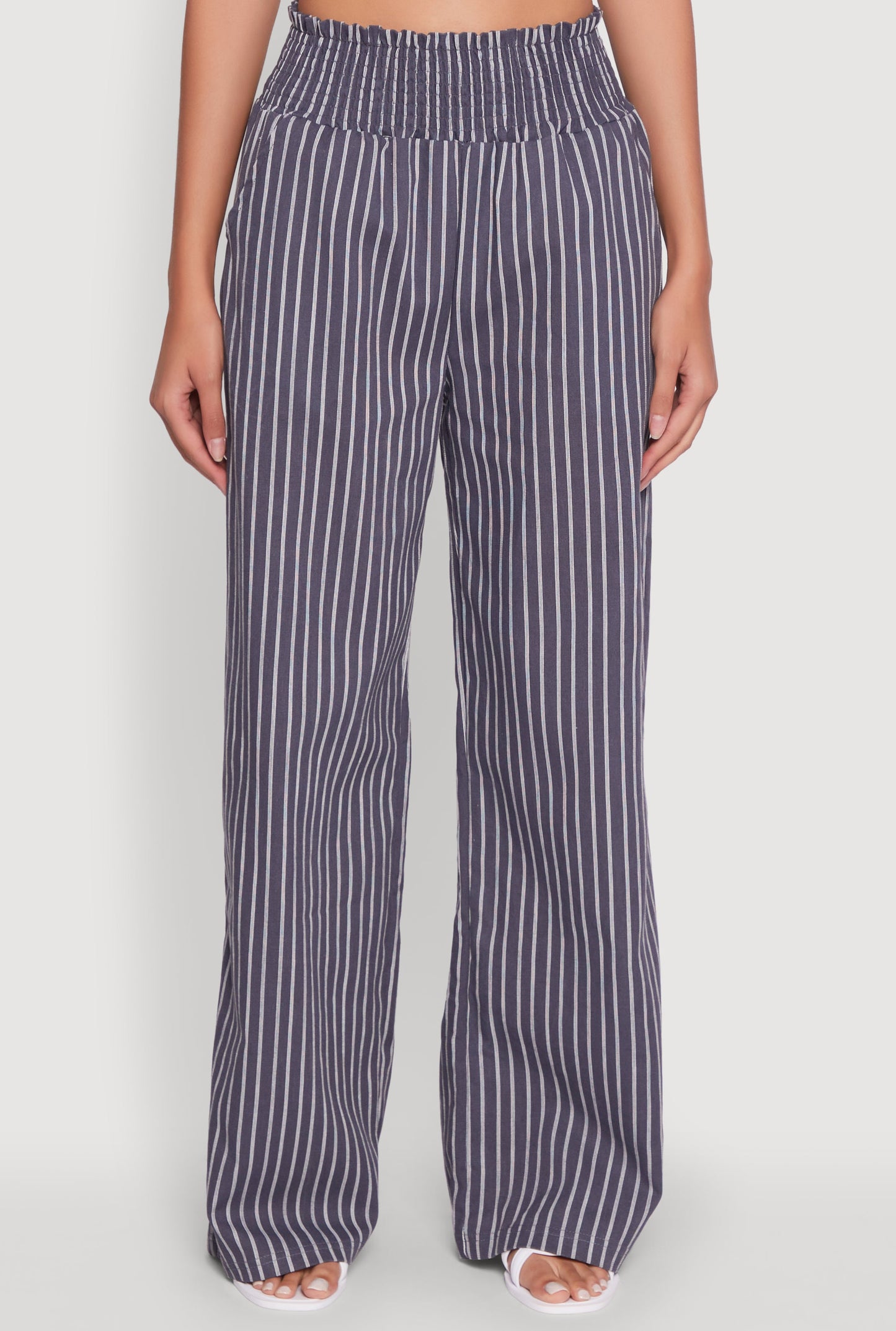 Trendy Linen Striped Smocked Waist Wide Leg Pants
