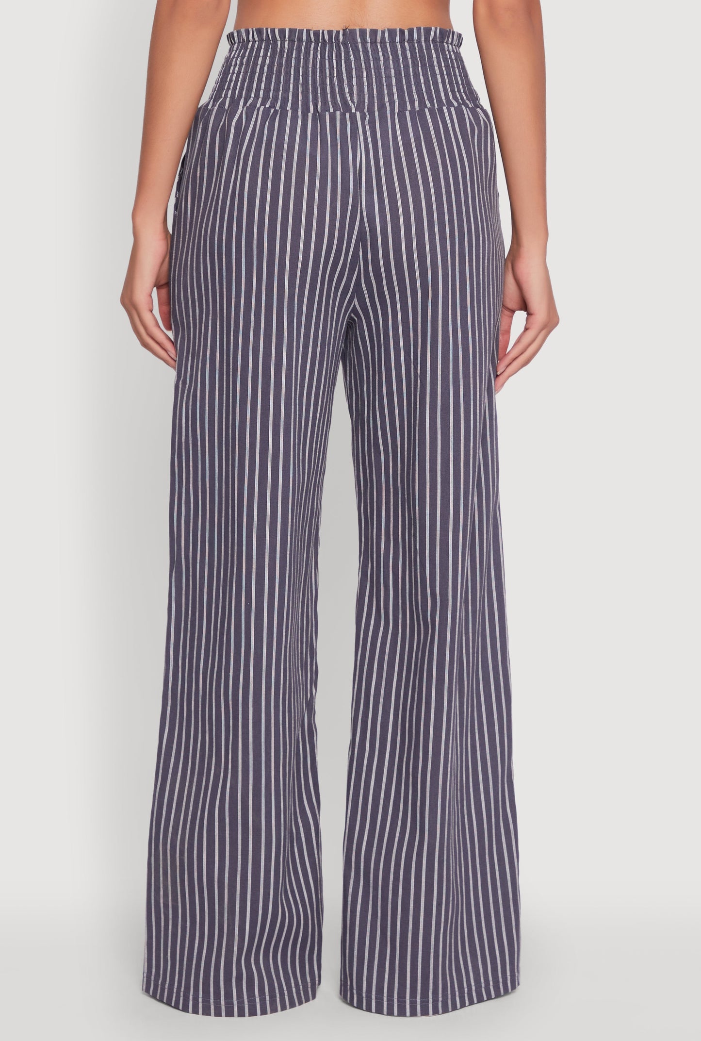 Trendy Linen Striped Smocked Waist Wide Leg Pants