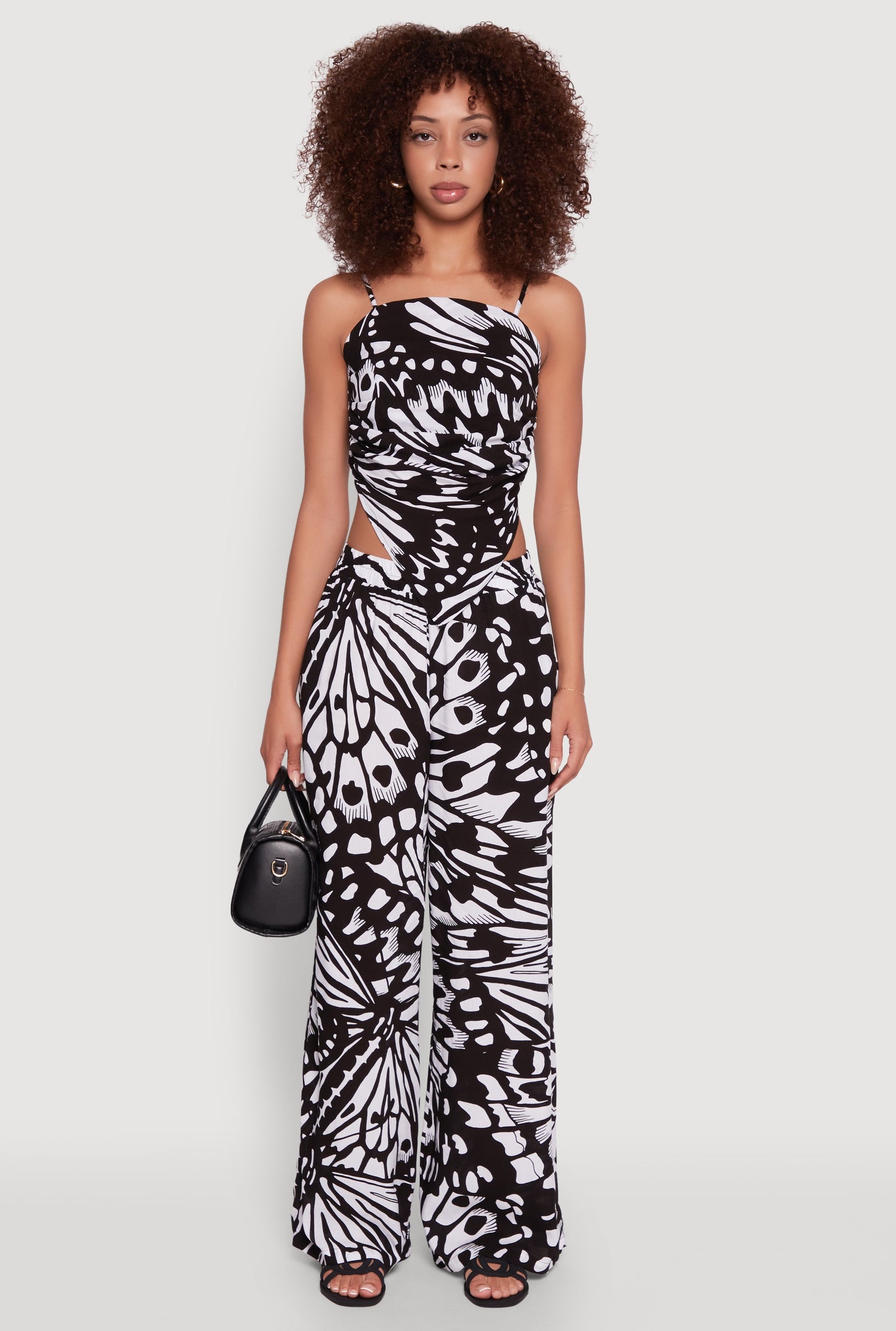 Trendy Abstract Butterfly Print High Waisted Wide Leg Pants