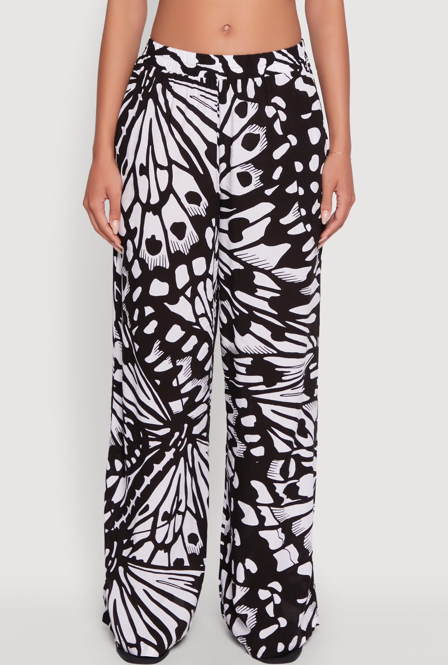 Trendy Abstract Butterfly Print High Waisted Wide Leg Pants