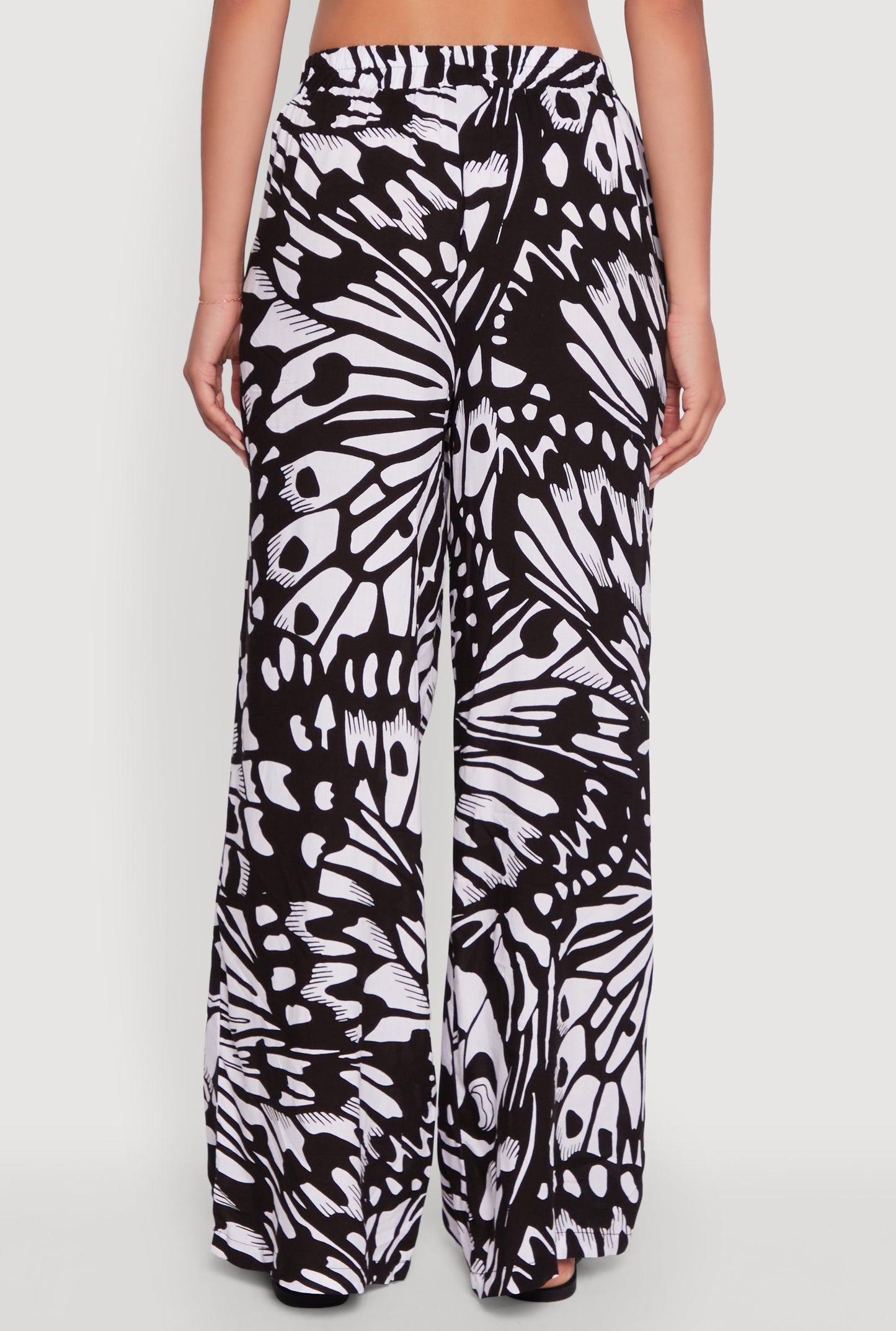 Trendy Abstract Butterfly Print High Waisted Wide Leg Pants