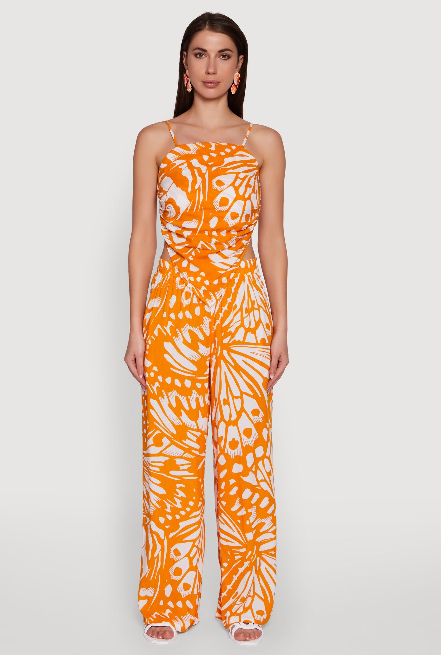 Trendy Abstract Butterfly Print High Waisted Wide Leg Pants
