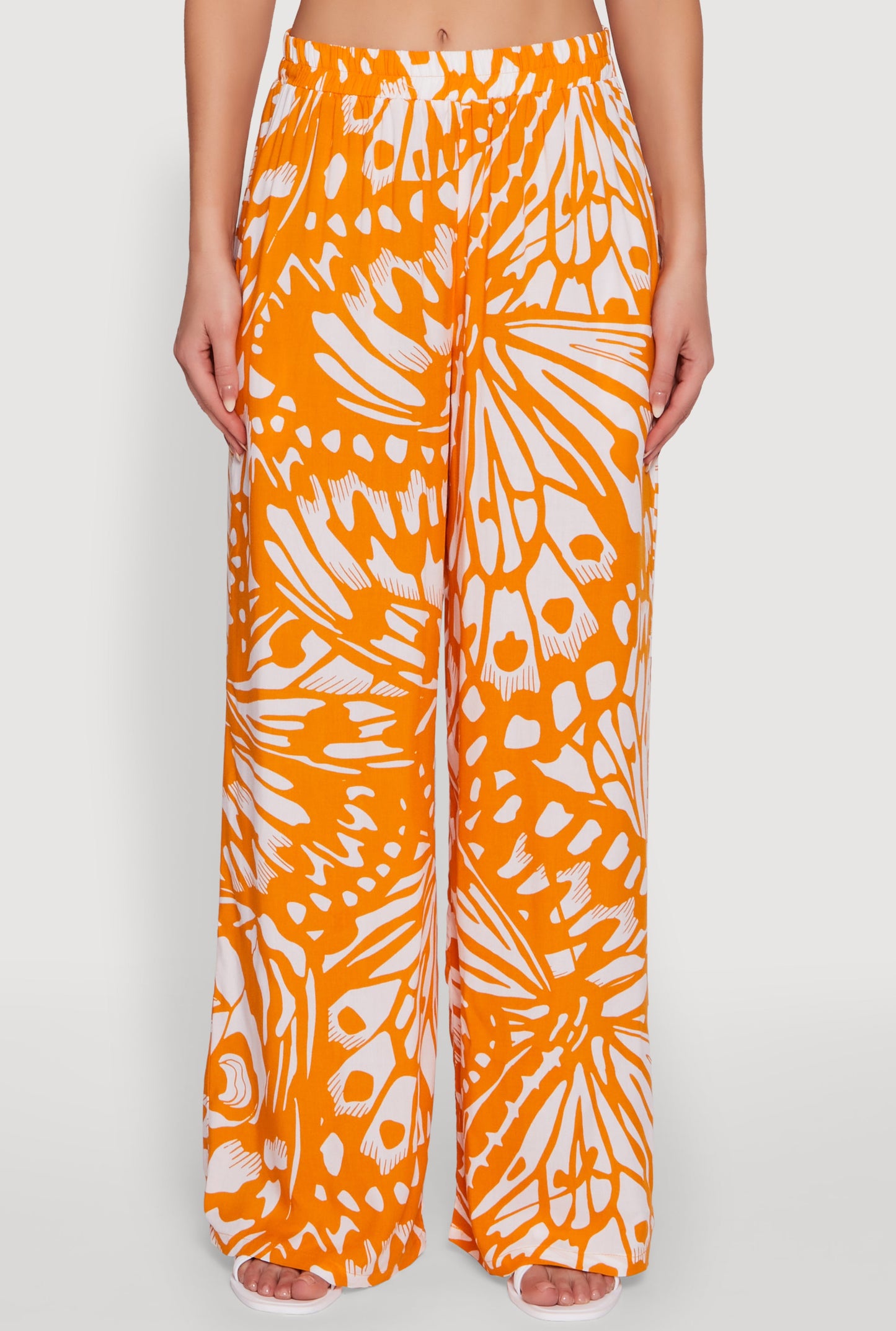 Trendy Abstract Butterfly Print High Waisted Wide Leg Pants