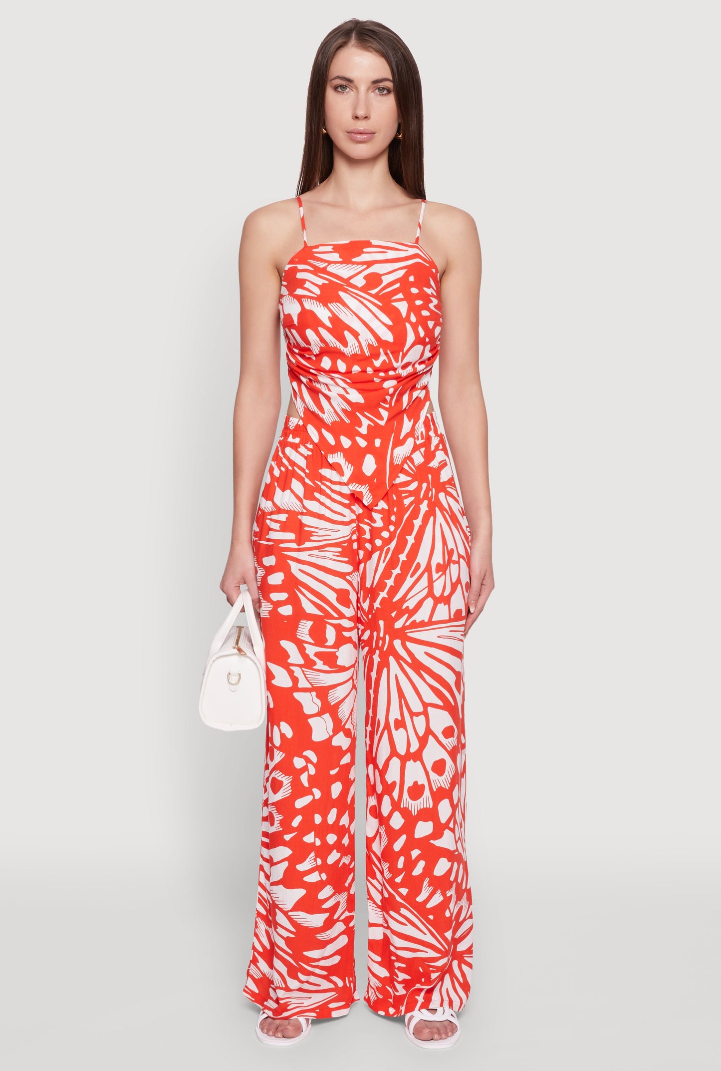 Trendy Abstract Butterfly Print High Waisted Wide Leg Pants