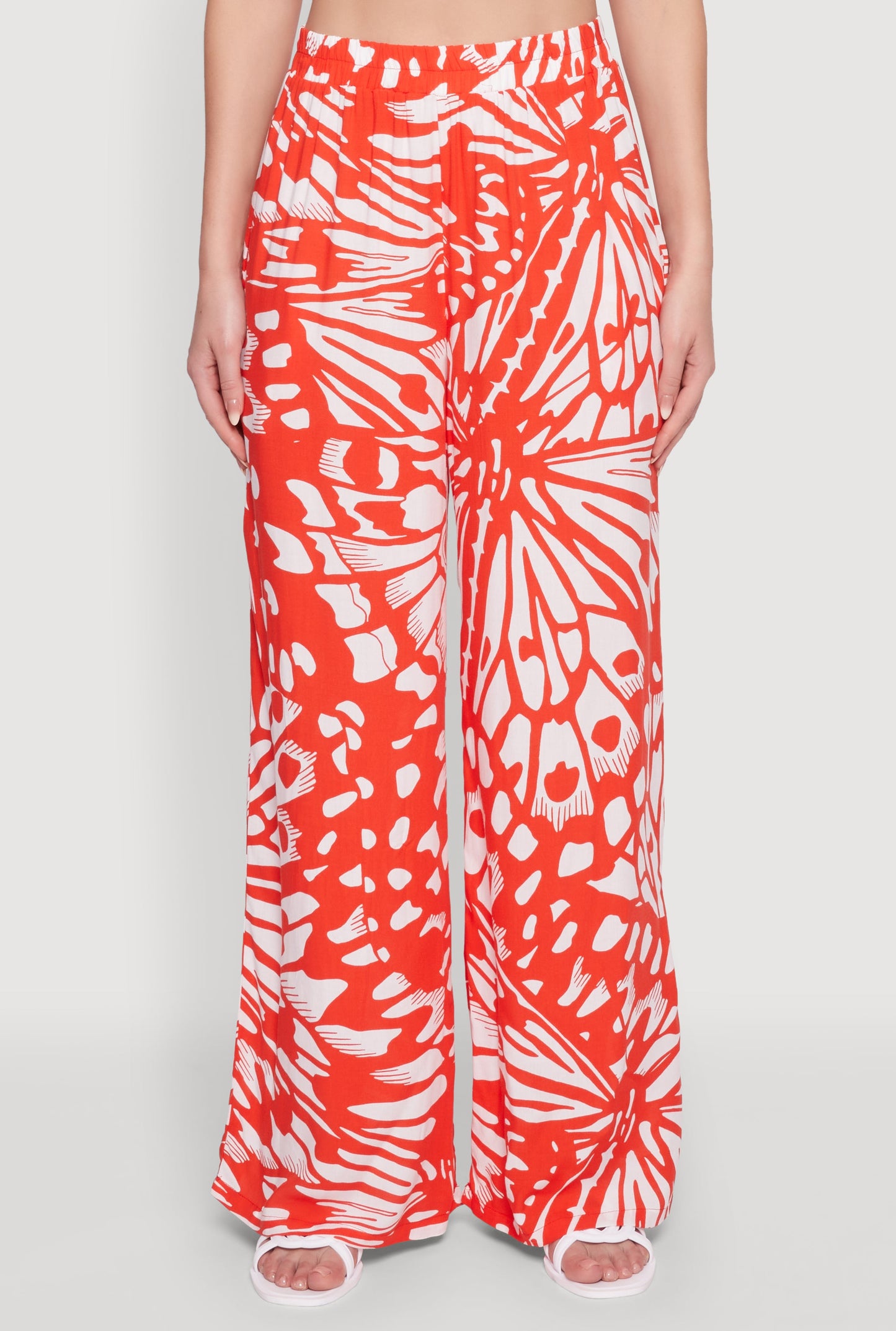 Trendy Abstract Butterfly Print High Waisted Wide Leg Pants