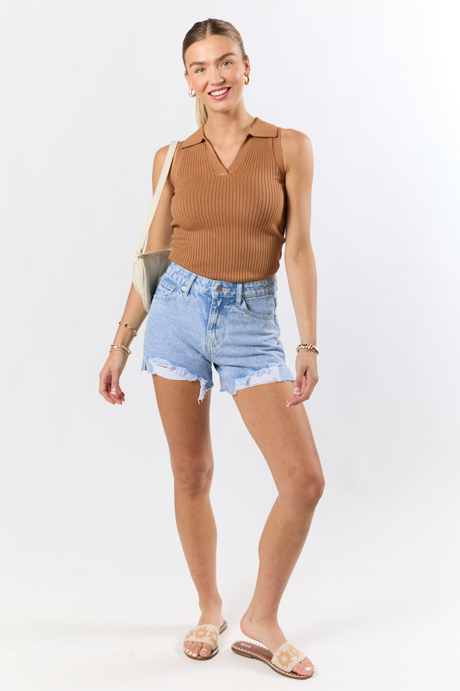 Nights Abroad Light Wash Distressed Denim Shorts SALE