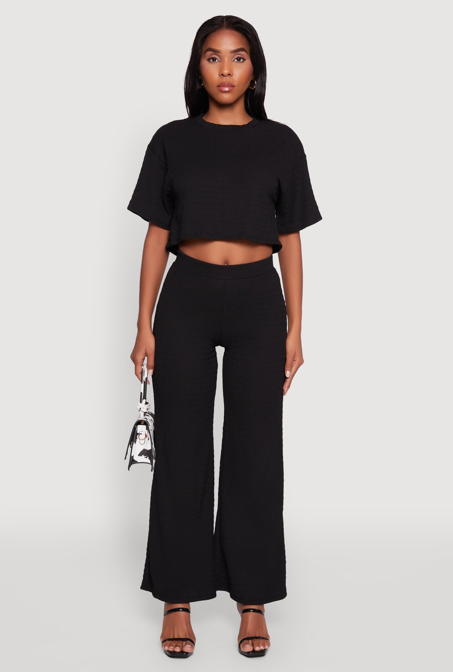 Textured Knit Wide Leg Pants