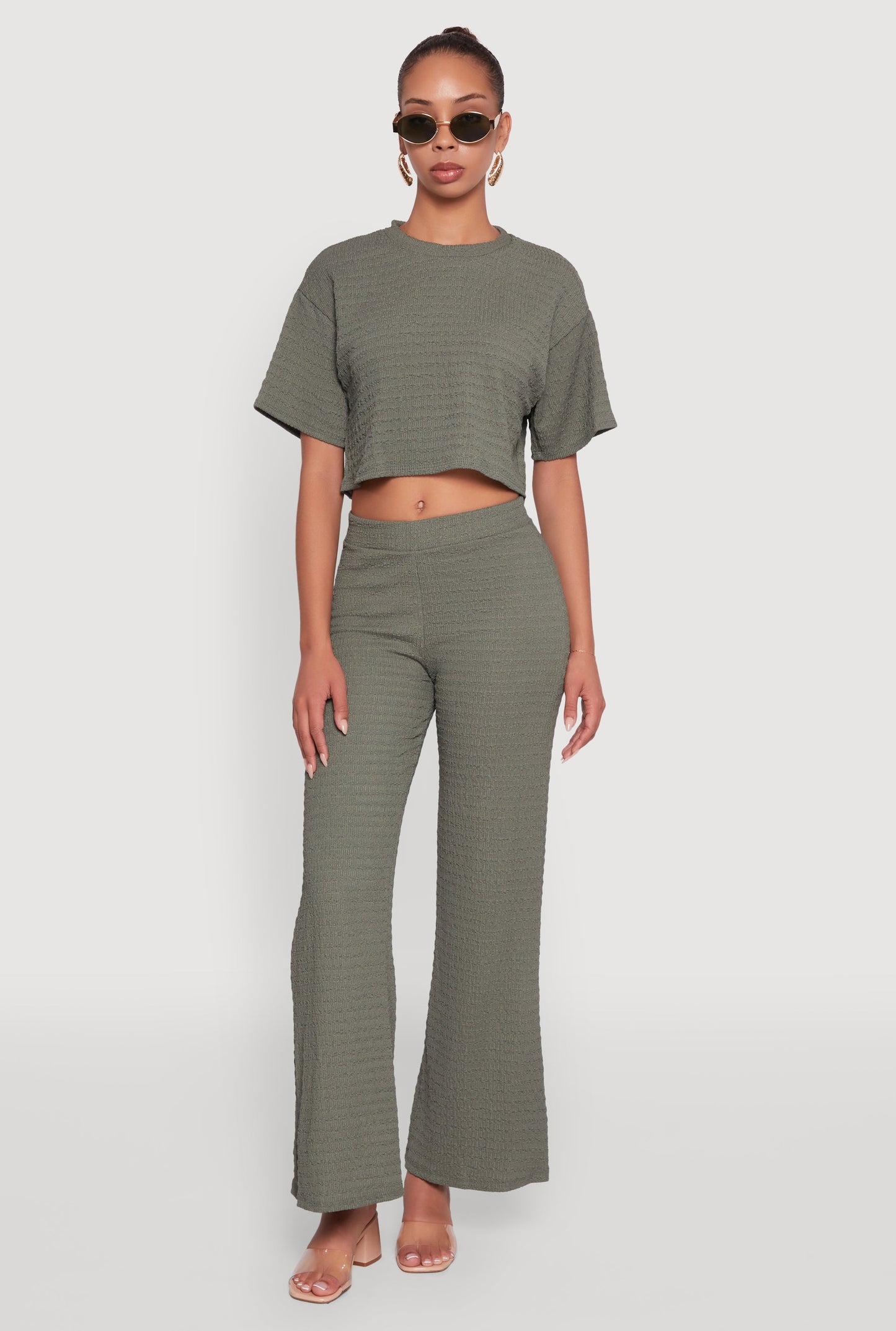 Textured Knit Wide Leg Pants