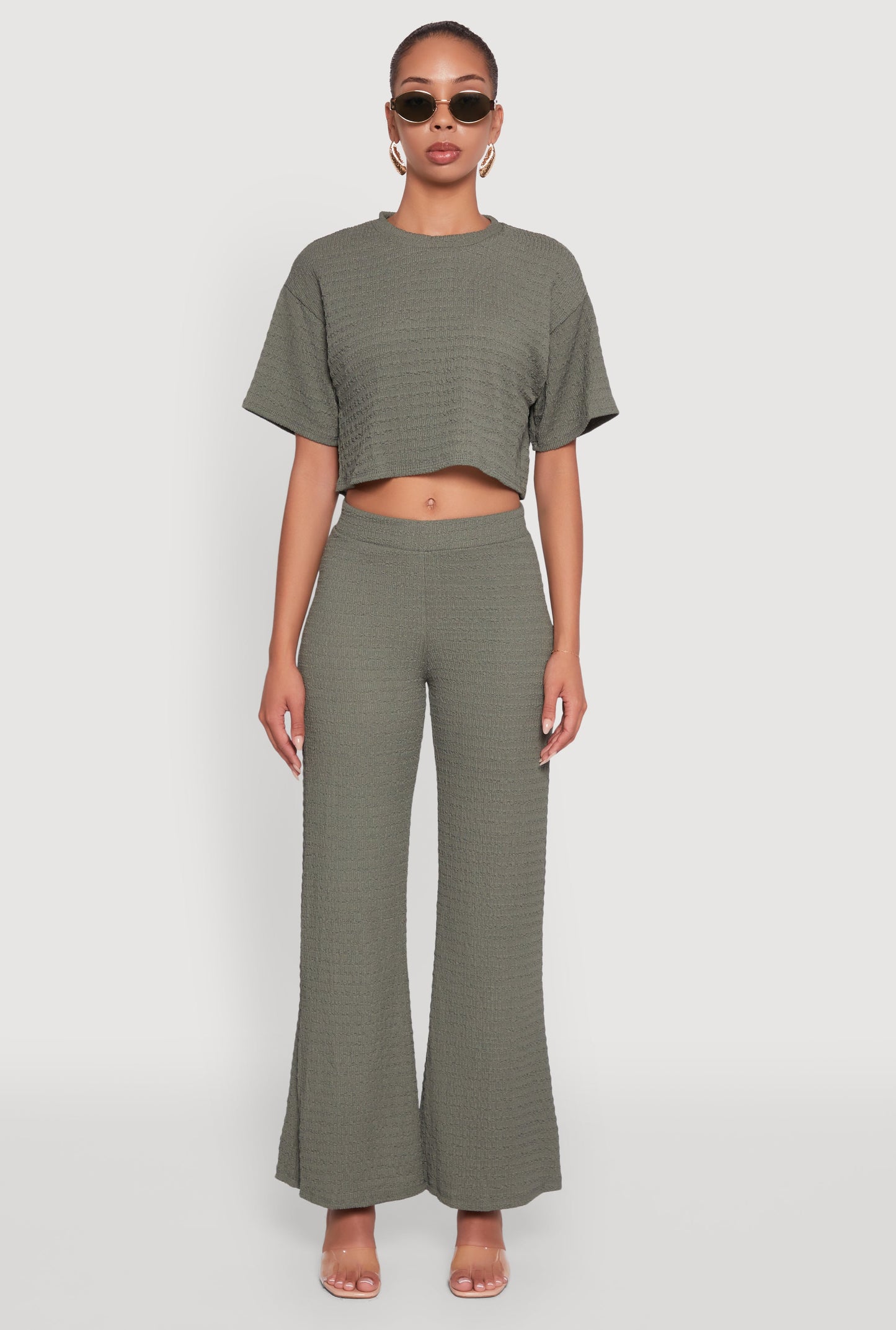 Textured Knit Wide Leg Pants