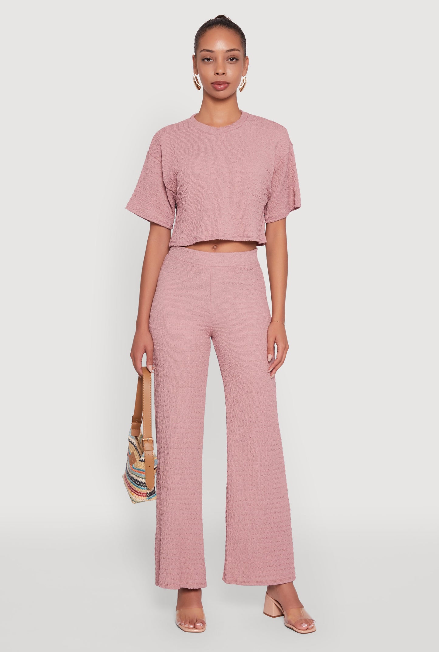 Textured Knit Wide Leg Pants