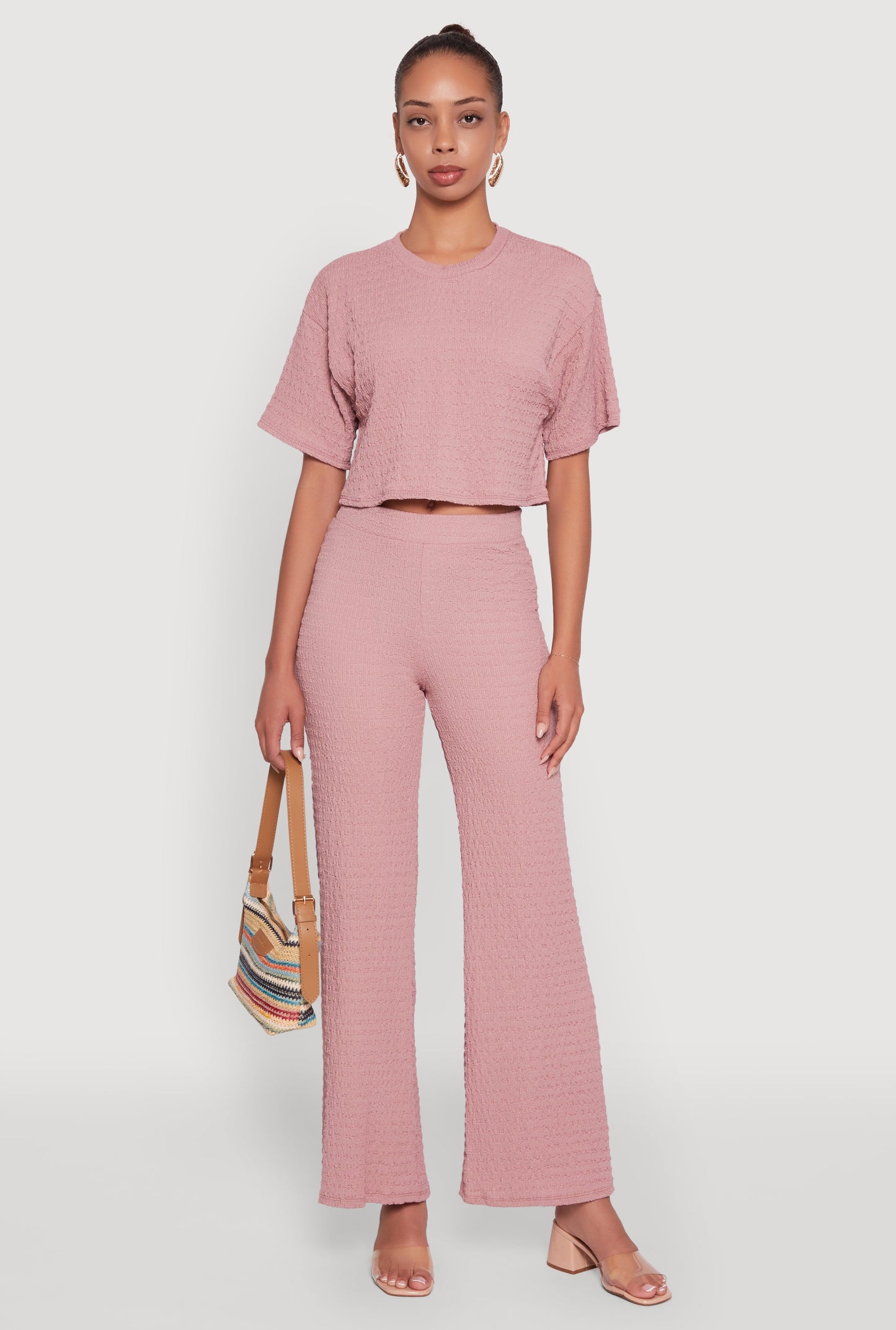 Textured Knit Wide Leg Pants