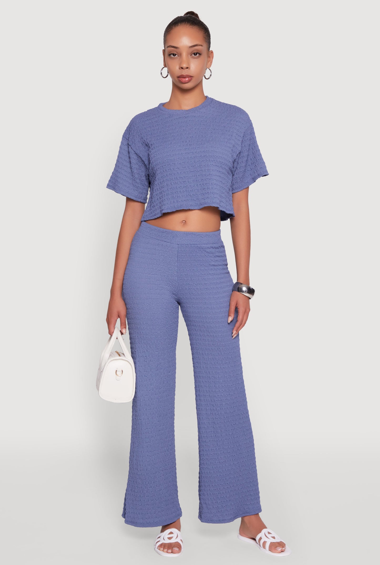 Textured Knit Wide Leg Pants