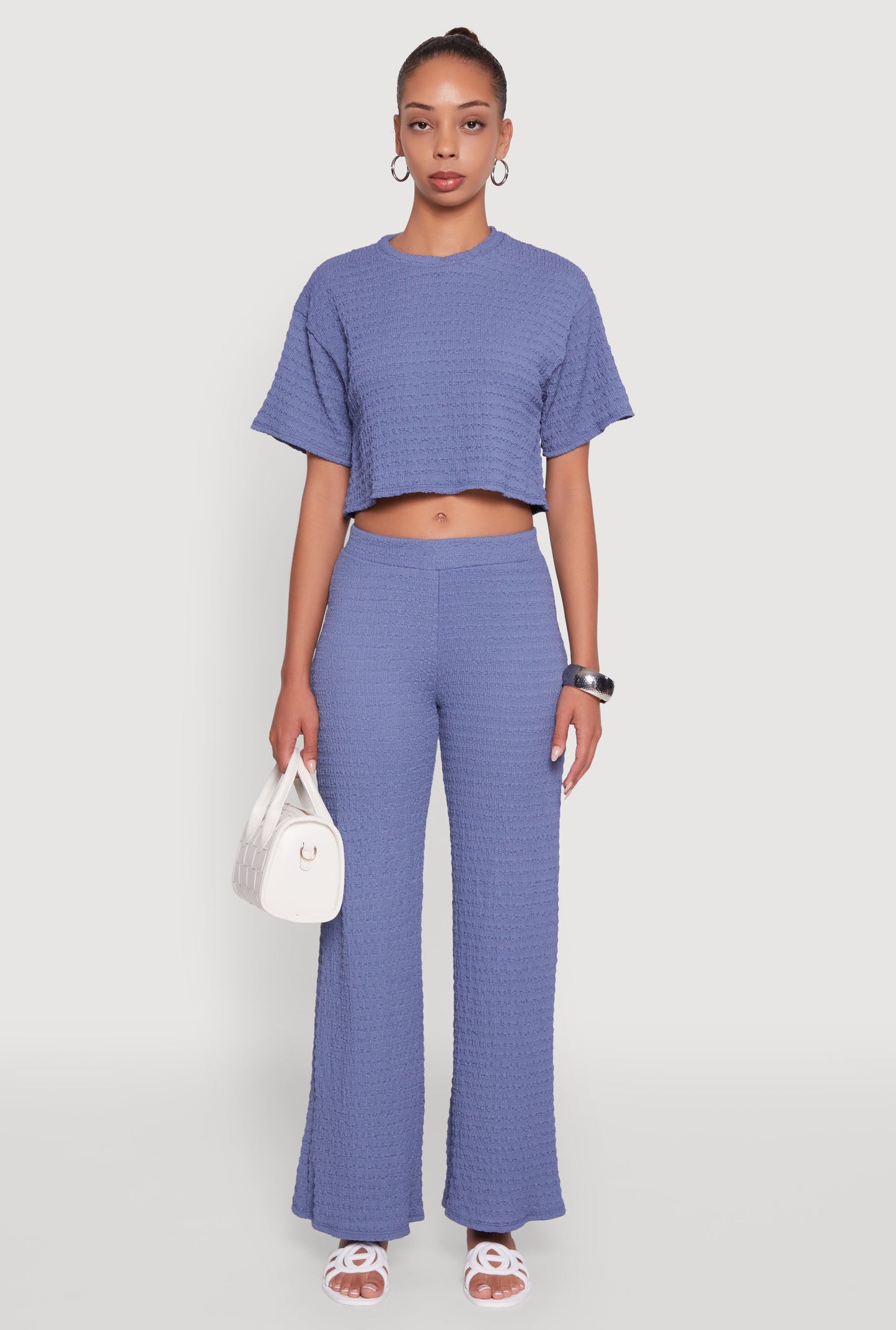 Textured Knit Wide Leg Pants