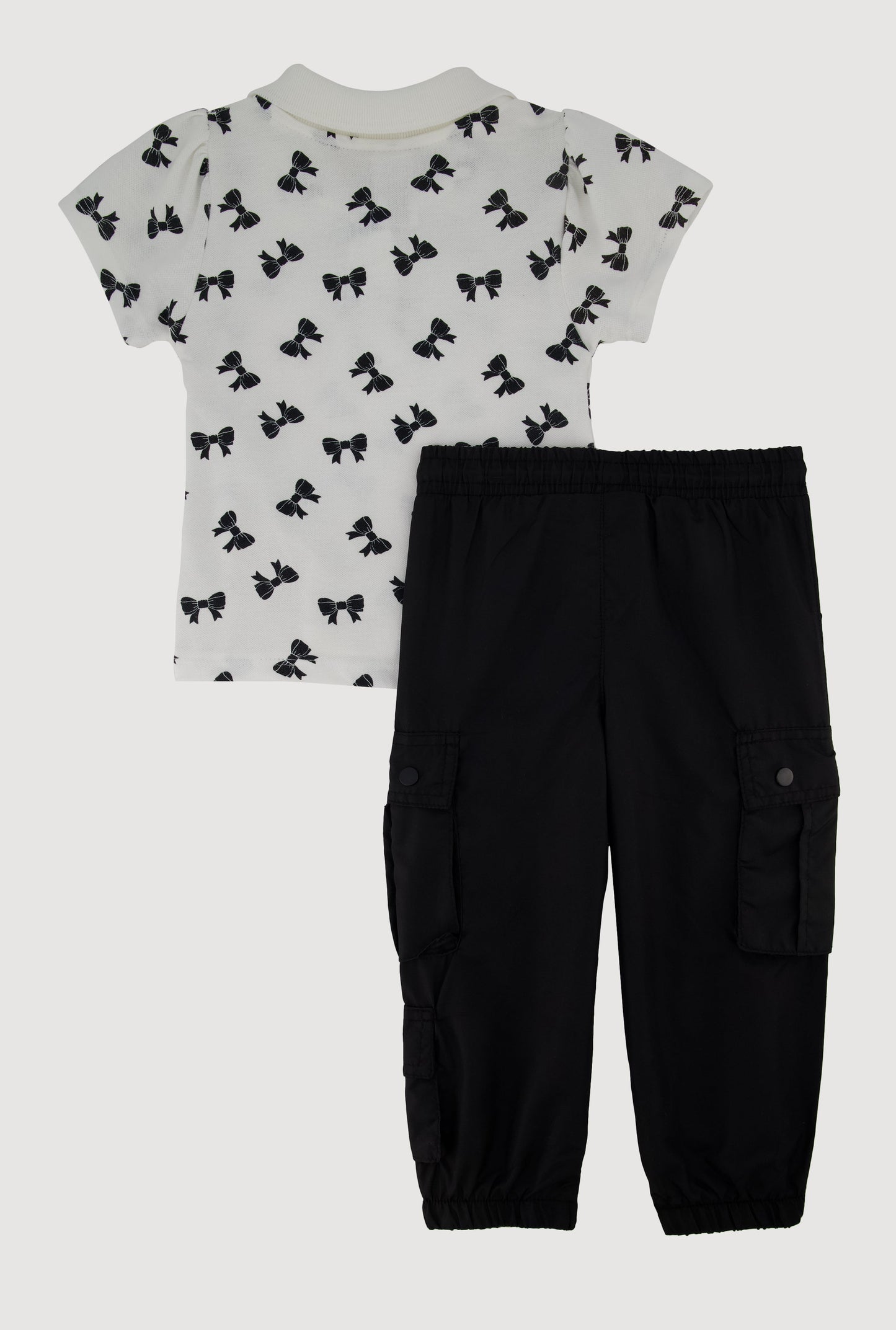 Toddler Girls Bow Print Polo Shirt and Parachute Joggers