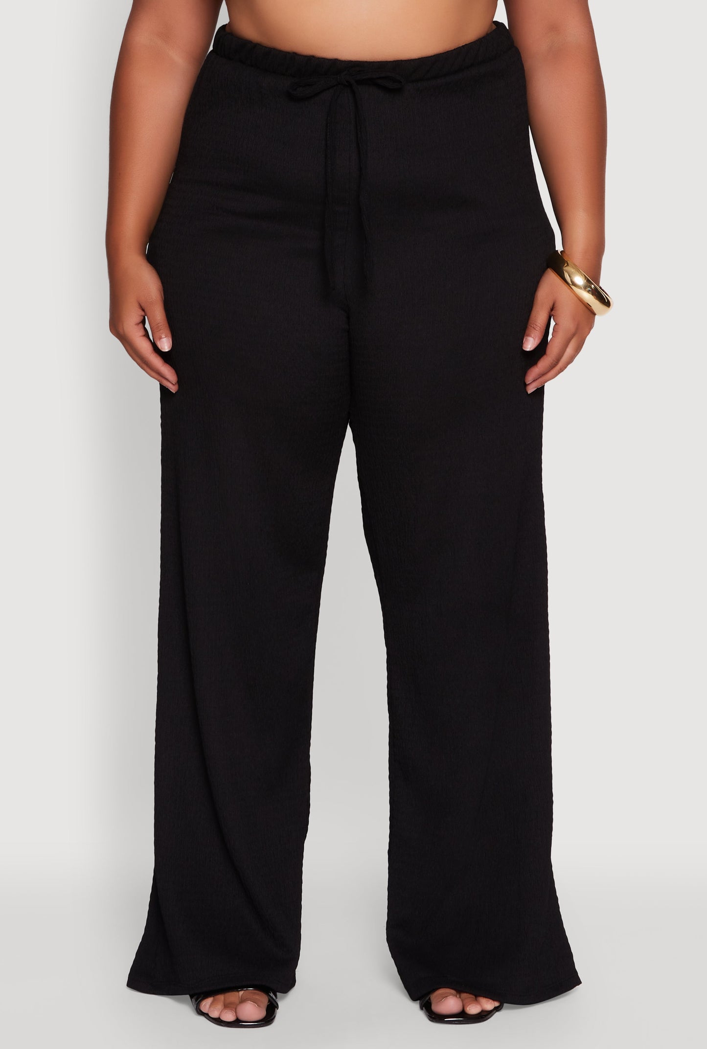Plus Size Textured Knit Solid Wide Leg Pants