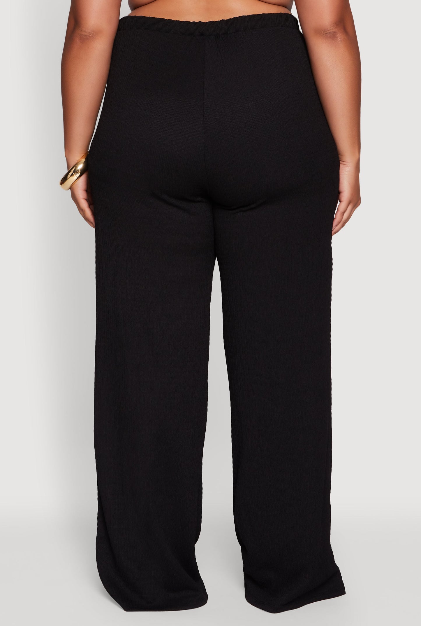 Plus Size Textured Knit Solid Wide Leg Pants