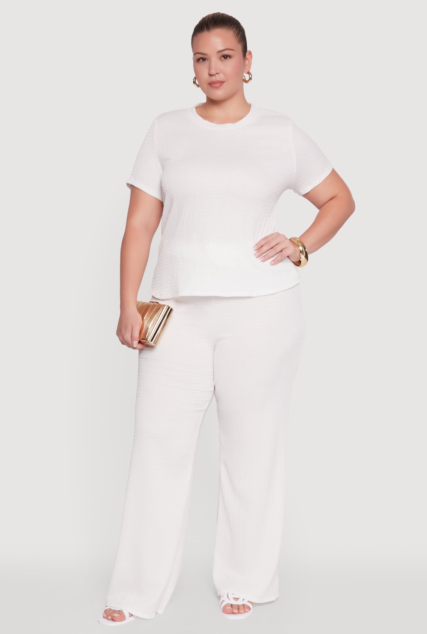 Plus Size Textured Knit Solid Wide Leg Pants