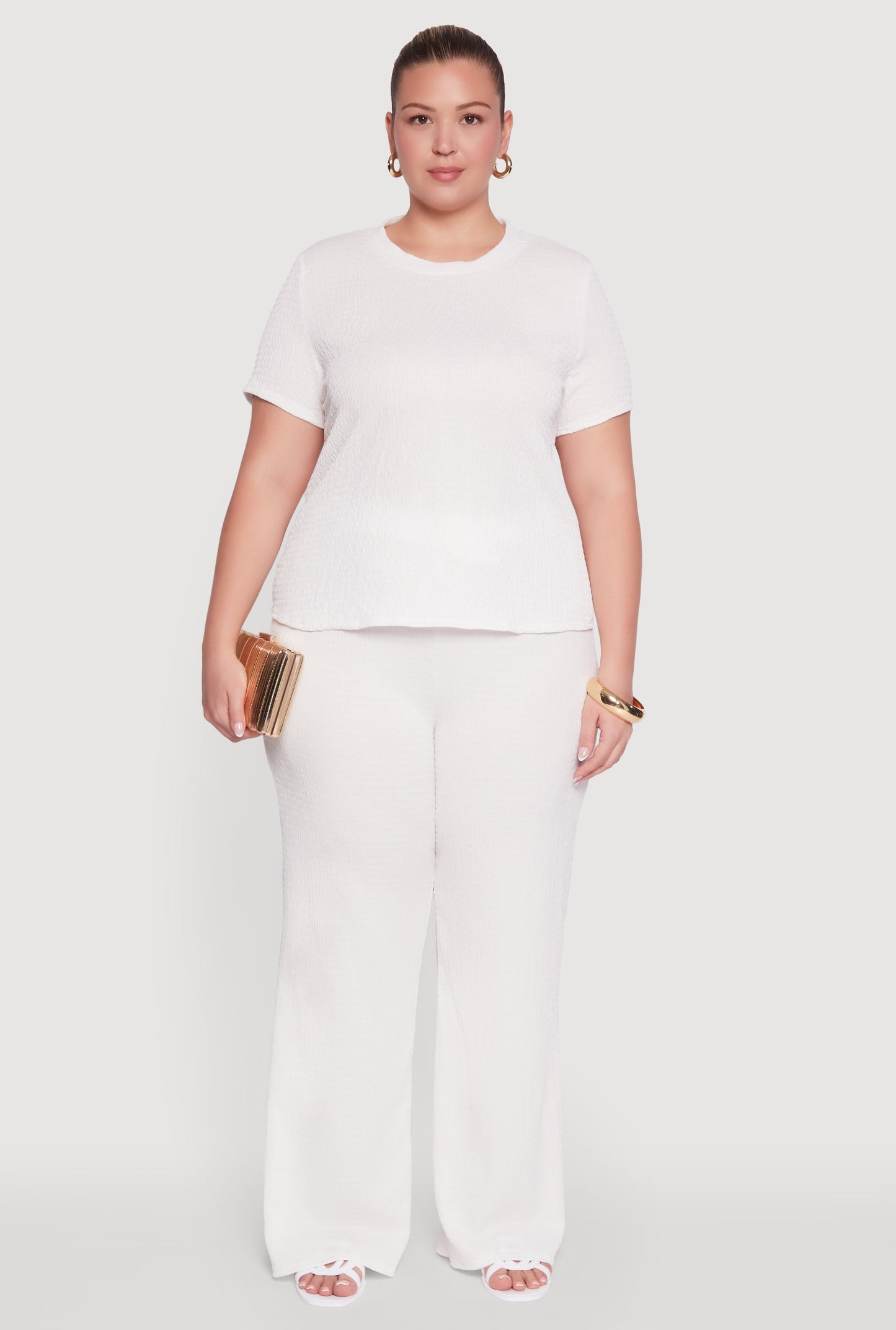 Plus Size Textured Knit Solid Wide Leg Pants