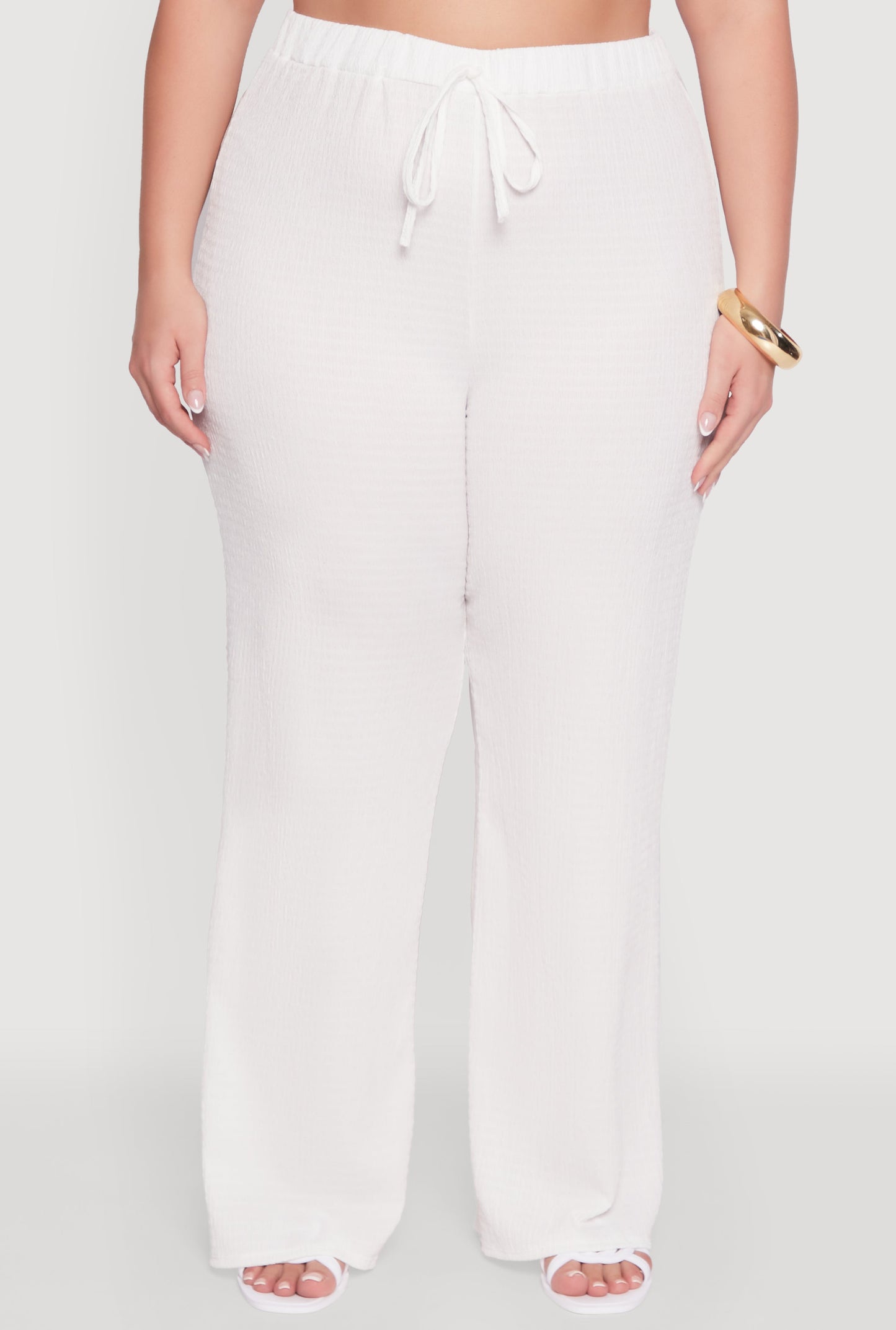 Plus Size Textured Knit Solid Wide Leg Pants