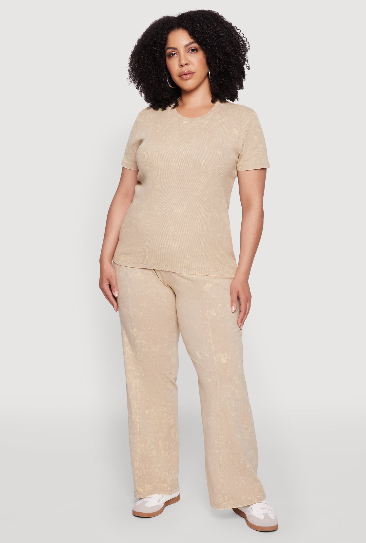 Plus Size Acid Wash Pintuck Wide Leg Pants