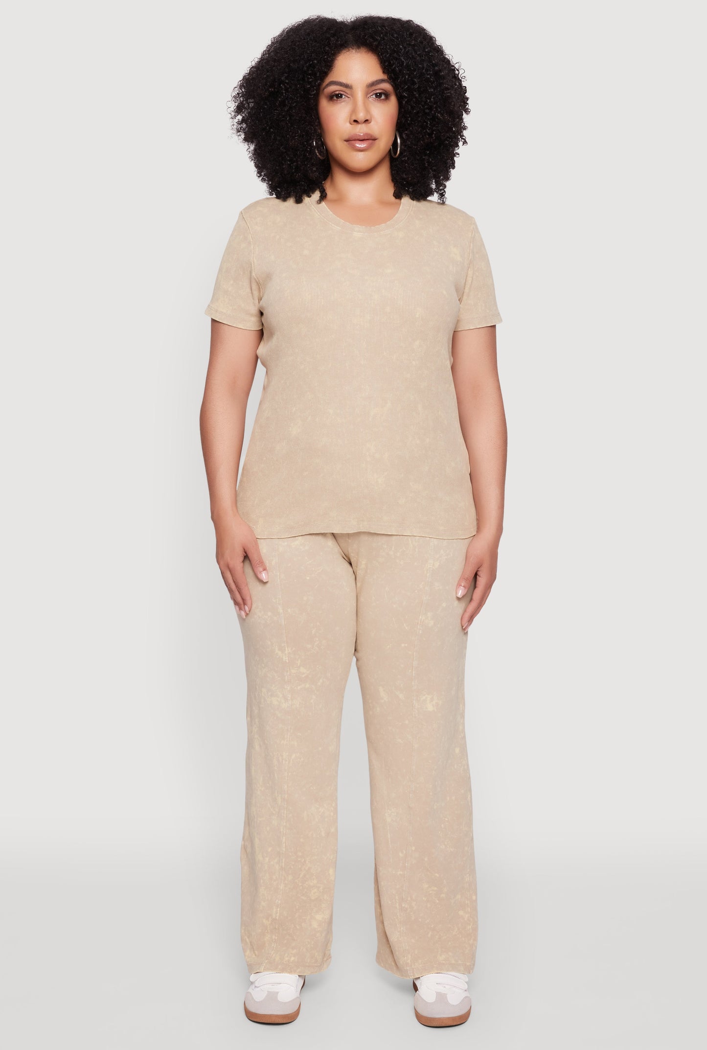 Plus Size Acid Wash Pintuck Wide Leg Pants