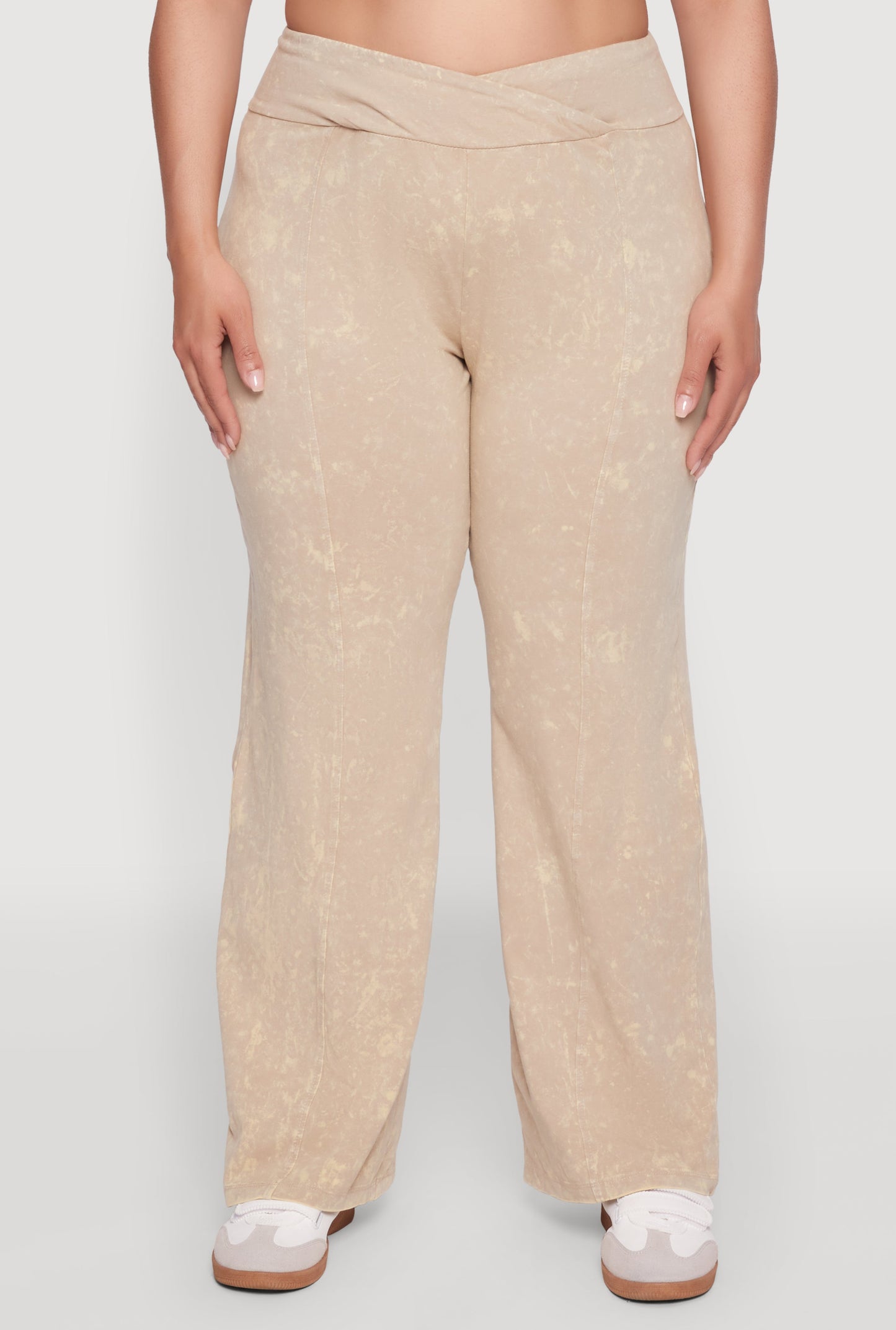 Plus Size Acid Wash Pintuck Wide Leg Pants