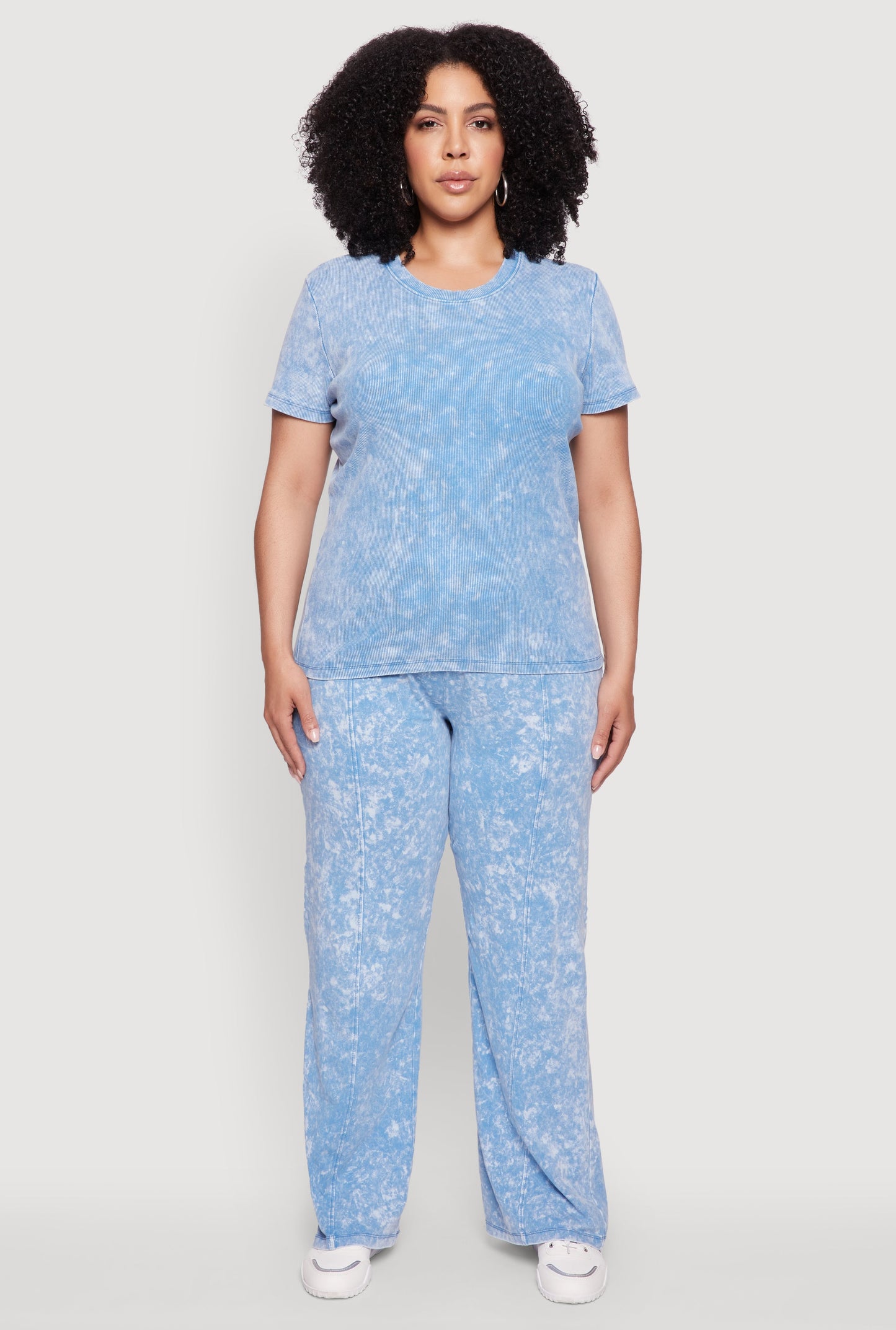 Plus Size Acid Wash Pintuck Wide Leg Pants