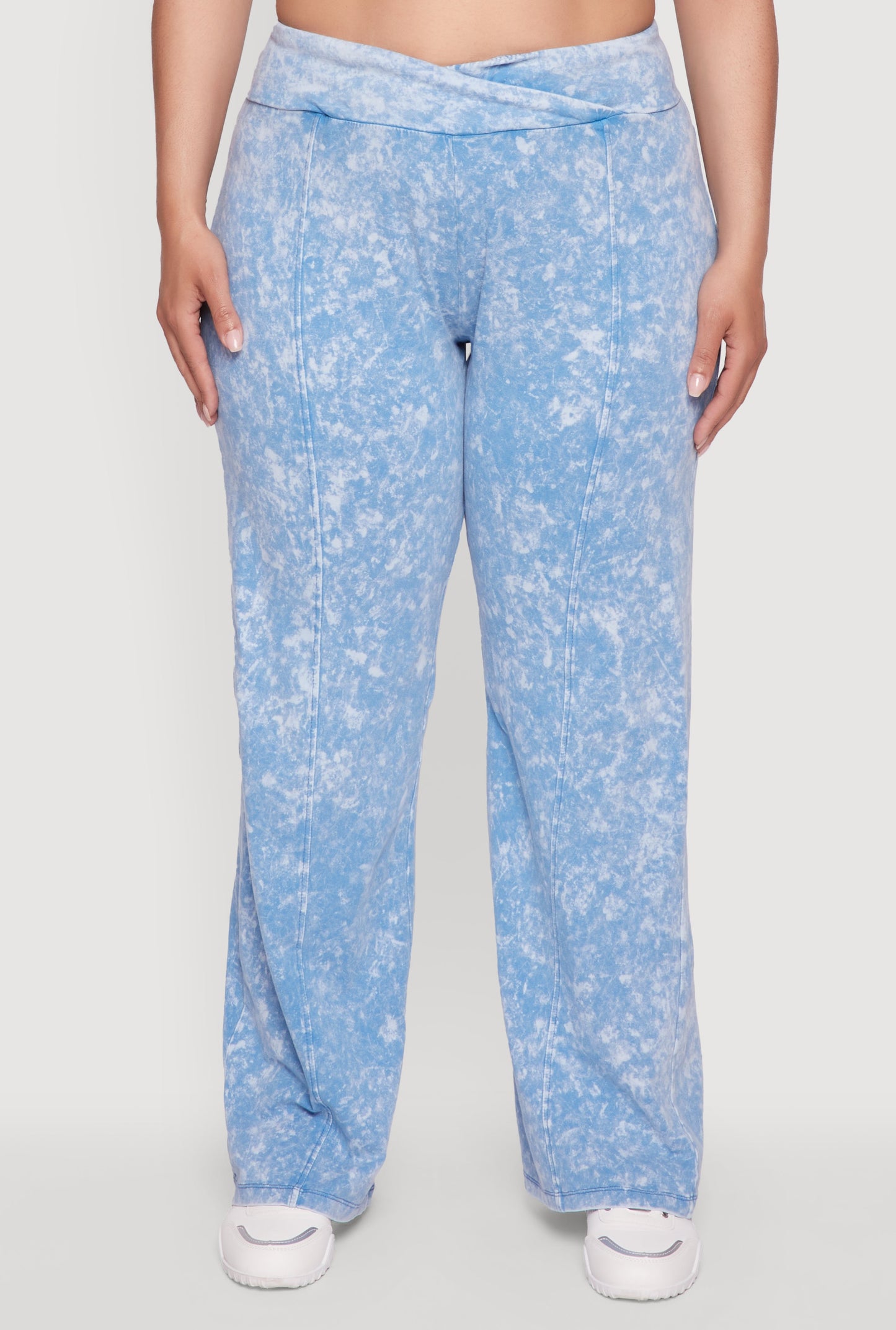 Plus Size Acid Wash Pintuck Wide Leg Pants