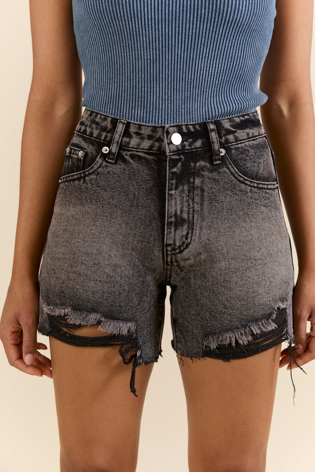 Night Rhythm Black Wash Distressed Denim Shorts SALE
