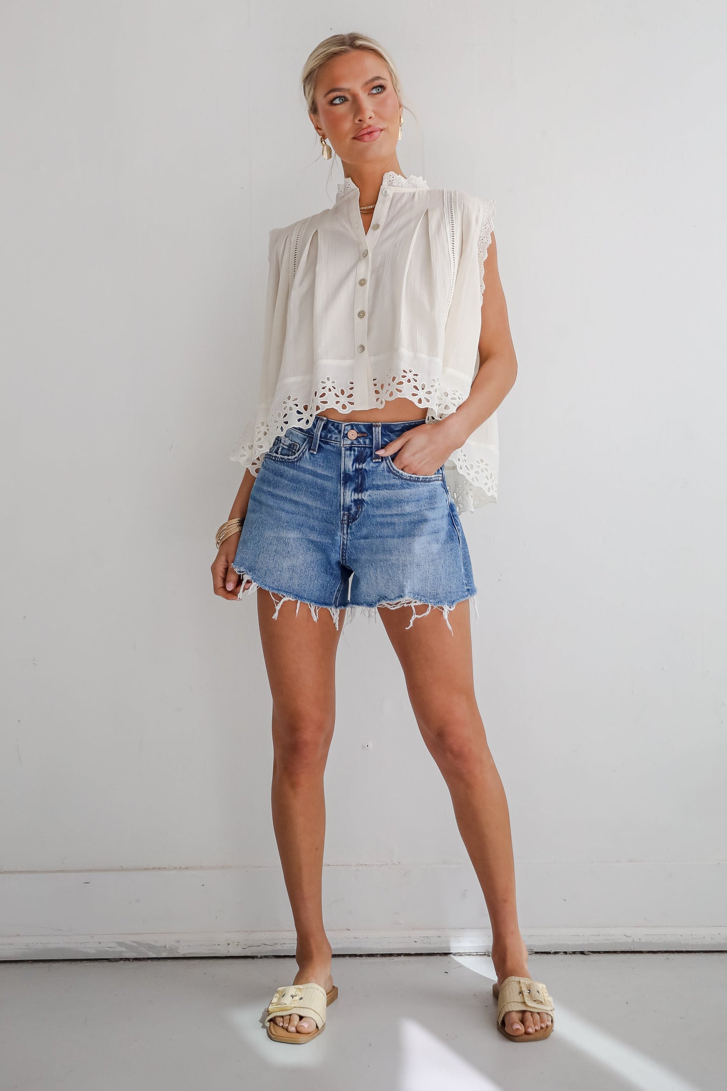 Tatum Dark Wash High-Rise Distressed Denim Shorts