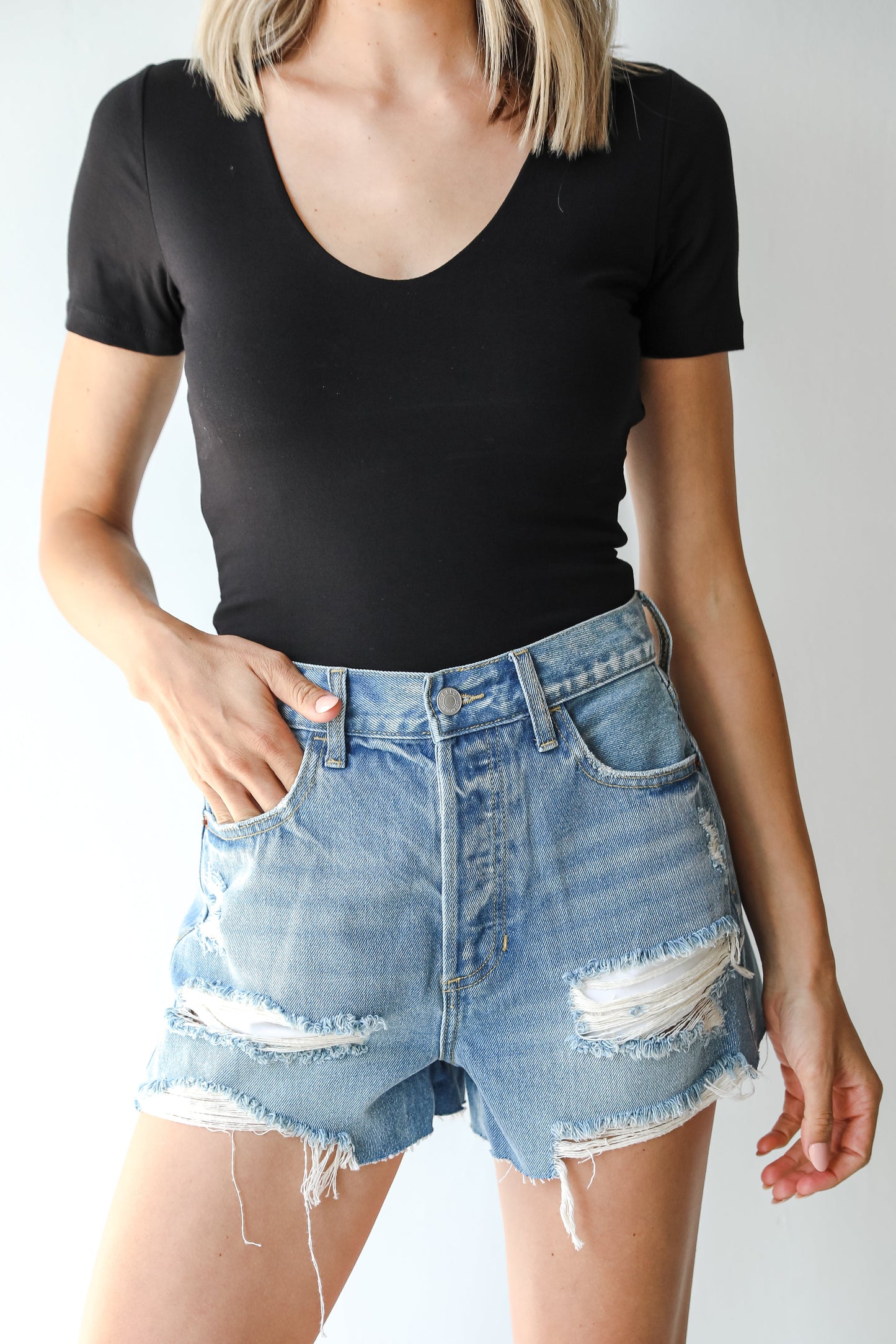 Don't You Know Distressed Denim Shorts