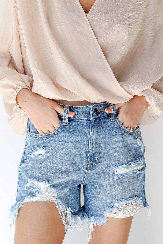 Bottom Line Distressed Denim Shorts